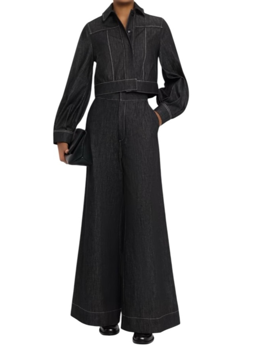 Dice Kayek Contrast Stitch High Rise Denim Flare Pants Wide Leg Dark Wash $695